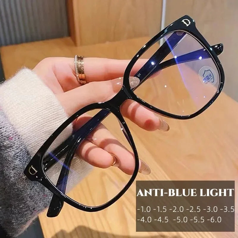 New Large Frame Myopia Glasses Anti-Blue Light Eyewear Women Eye Protective Computer Goggles Diopters -1.0 -1.5 -2.0 To -6.0