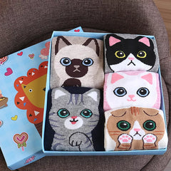 1-5Pairs Cute Cat Socks