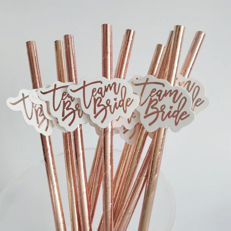 Team Bride Rose Gold Straw