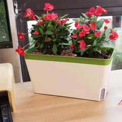 Self Watering Plant Pot Rectangle Modern Double Layer Indoor Windowsill Desktop Flower Herb Succulent Planter Box Home Gardening